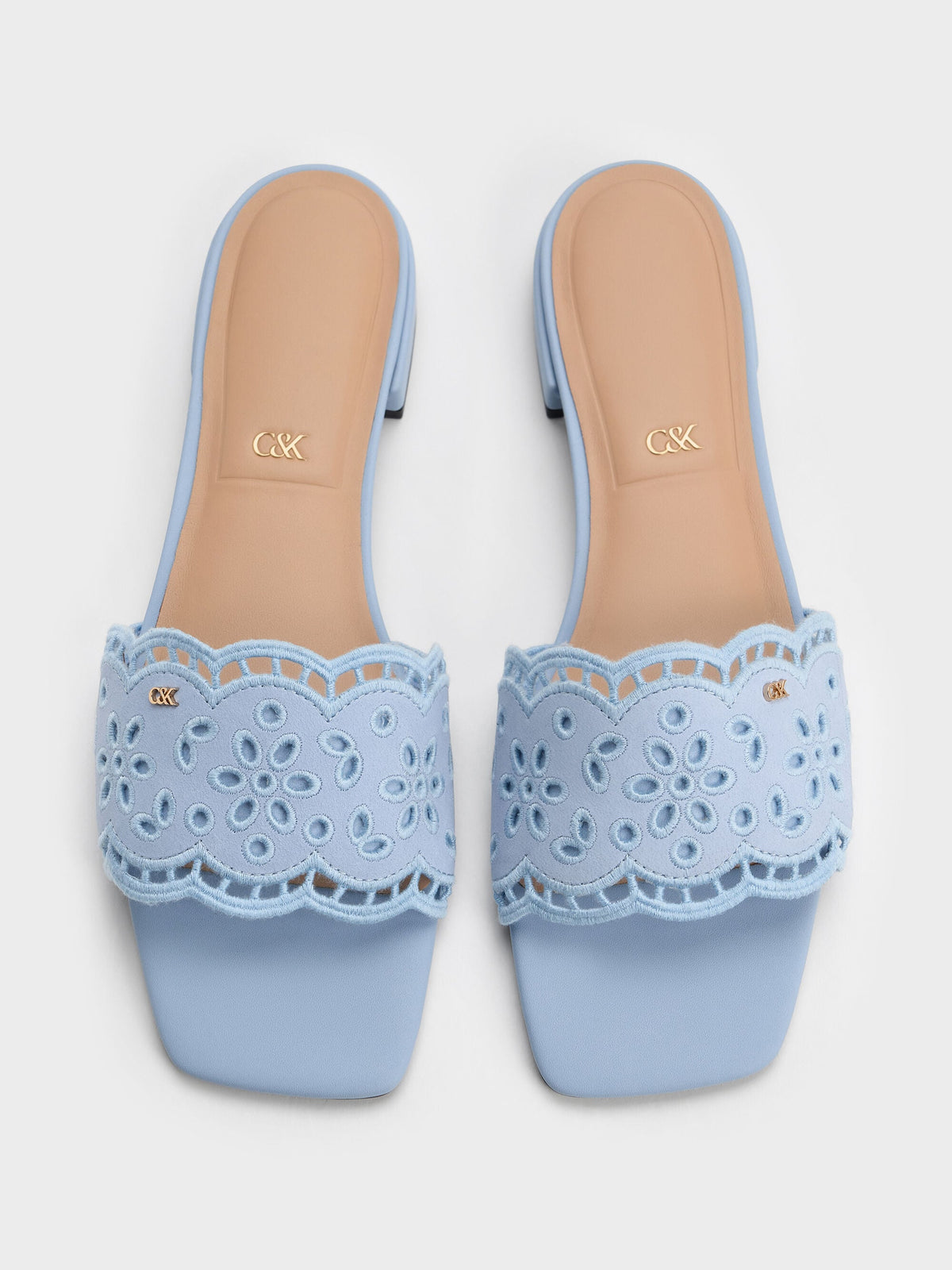 CHARLES & KEITH Trending | Leather Embroidered Slide Sandals - Light Blue