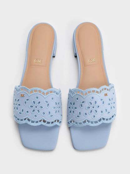 CHARLES & KEITH Trending | Leather Embroidered Slide Sandals - Light Blue