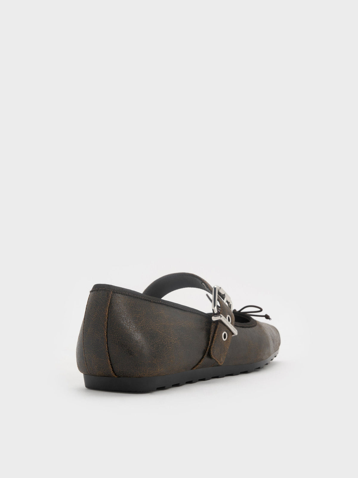 CHARLES & KEITH Top Pick | Myler Crinkle-Effect Bow Mary Janes - Dark Brown
