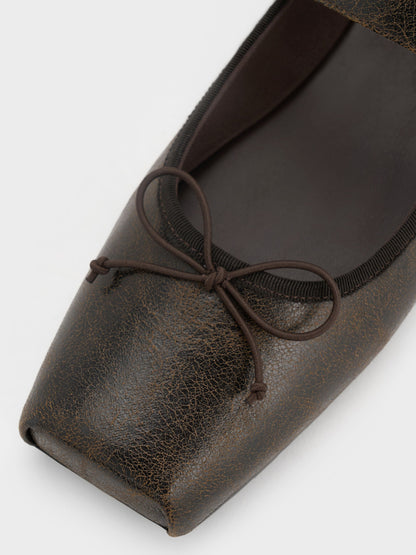 CHARLES & KEITH Top Pick | Myler Crinkle-Effect Bow Mary Janes - Dark Brown