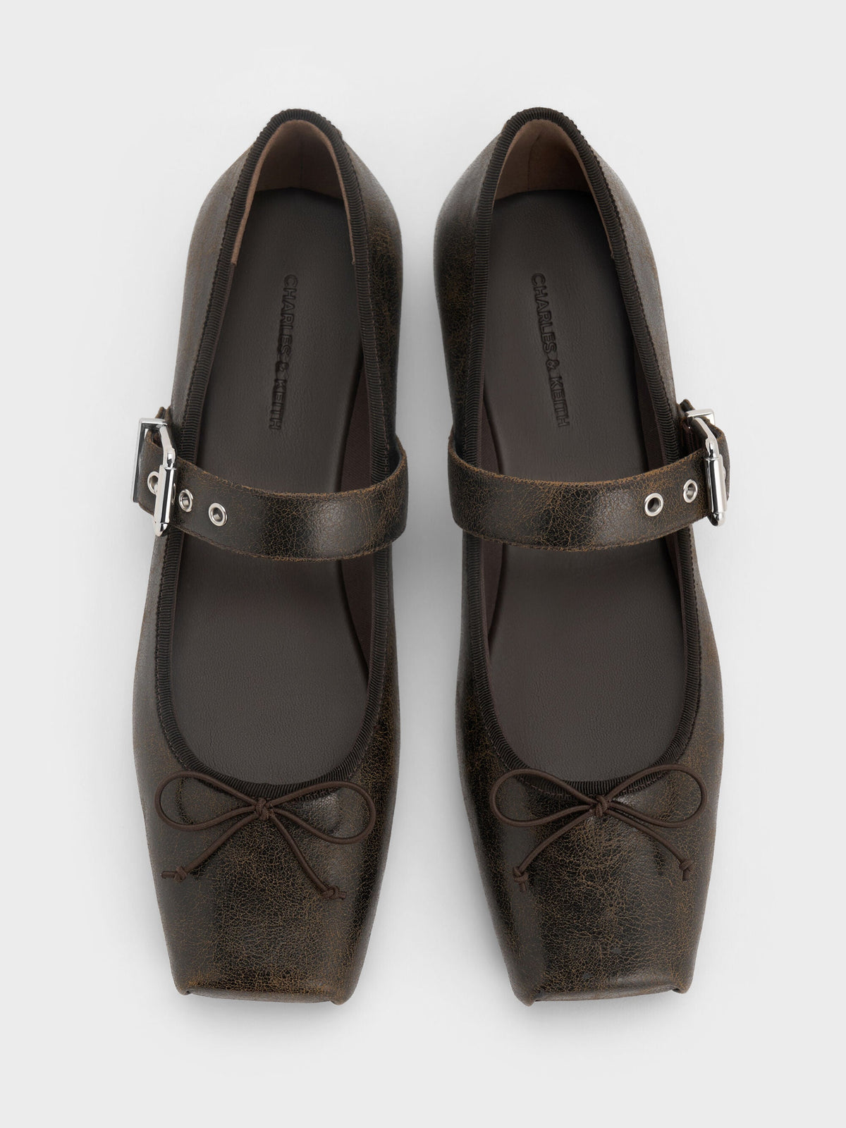 CHARLES & KEITH Top Pick | Myler Crinkle-Effect Bow Mary Janes - Dark Brown