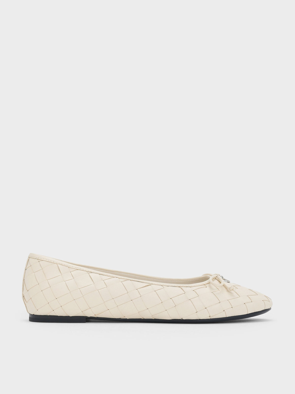 CHARLES & KEITH Essential | Ivette Woven Bow Ballet Flats - Chalk