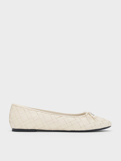 CHARLES & KEITH Essential | Ivette Woven Bow Ballet Flats - Chalk
