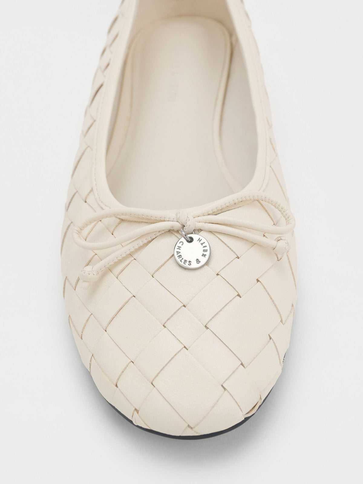 CHARLES & KEITH Essential | Ivette Woven Bow Ballet Flats - Chalk