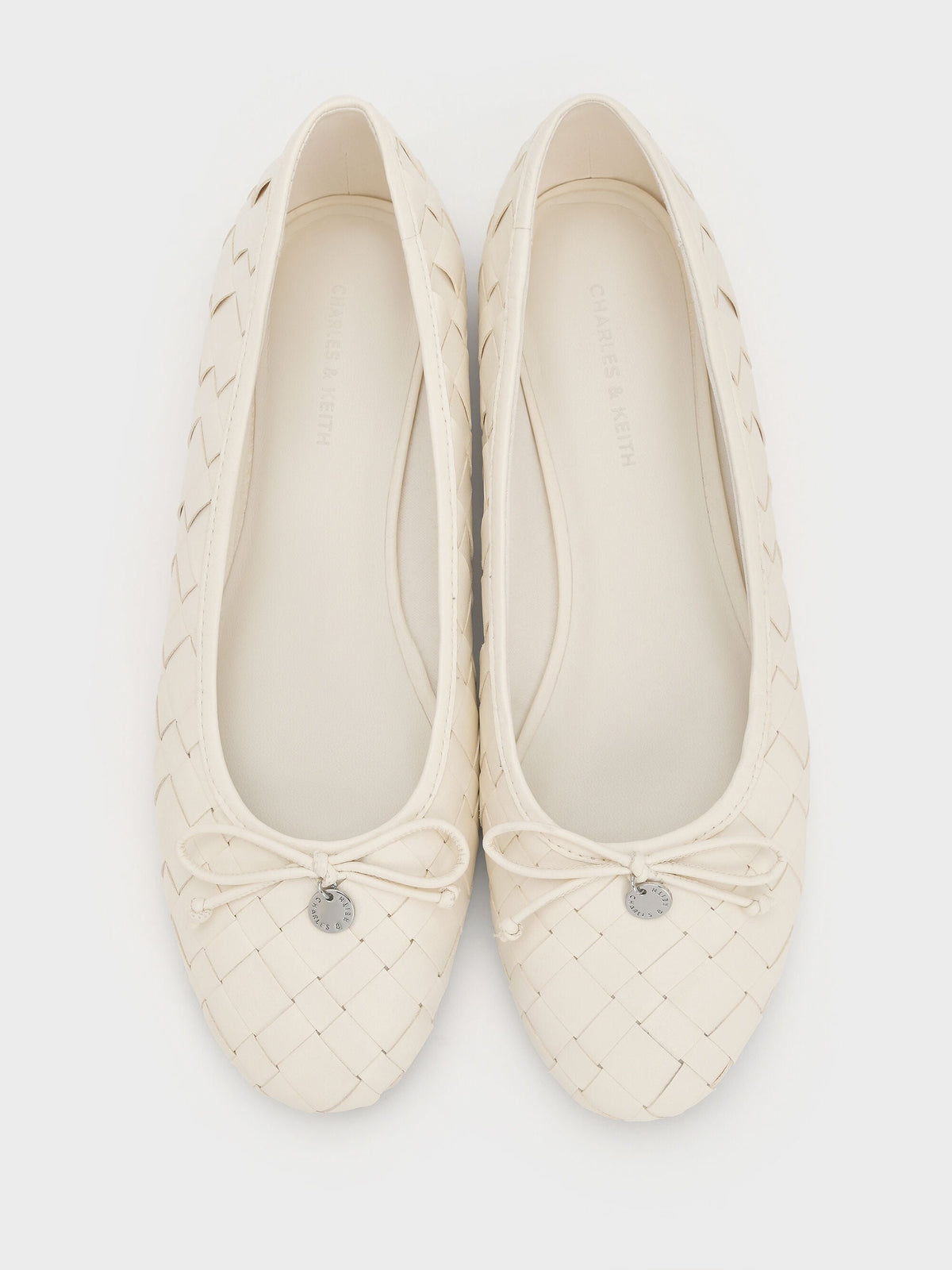 CHARLES & KEITH Essential | Ivette Woven Bow Ballet Flats - Chalk