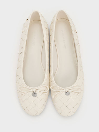 CHARLES & KEITH Essential | Ivette Woven Bow Ballet Flats - Chalk