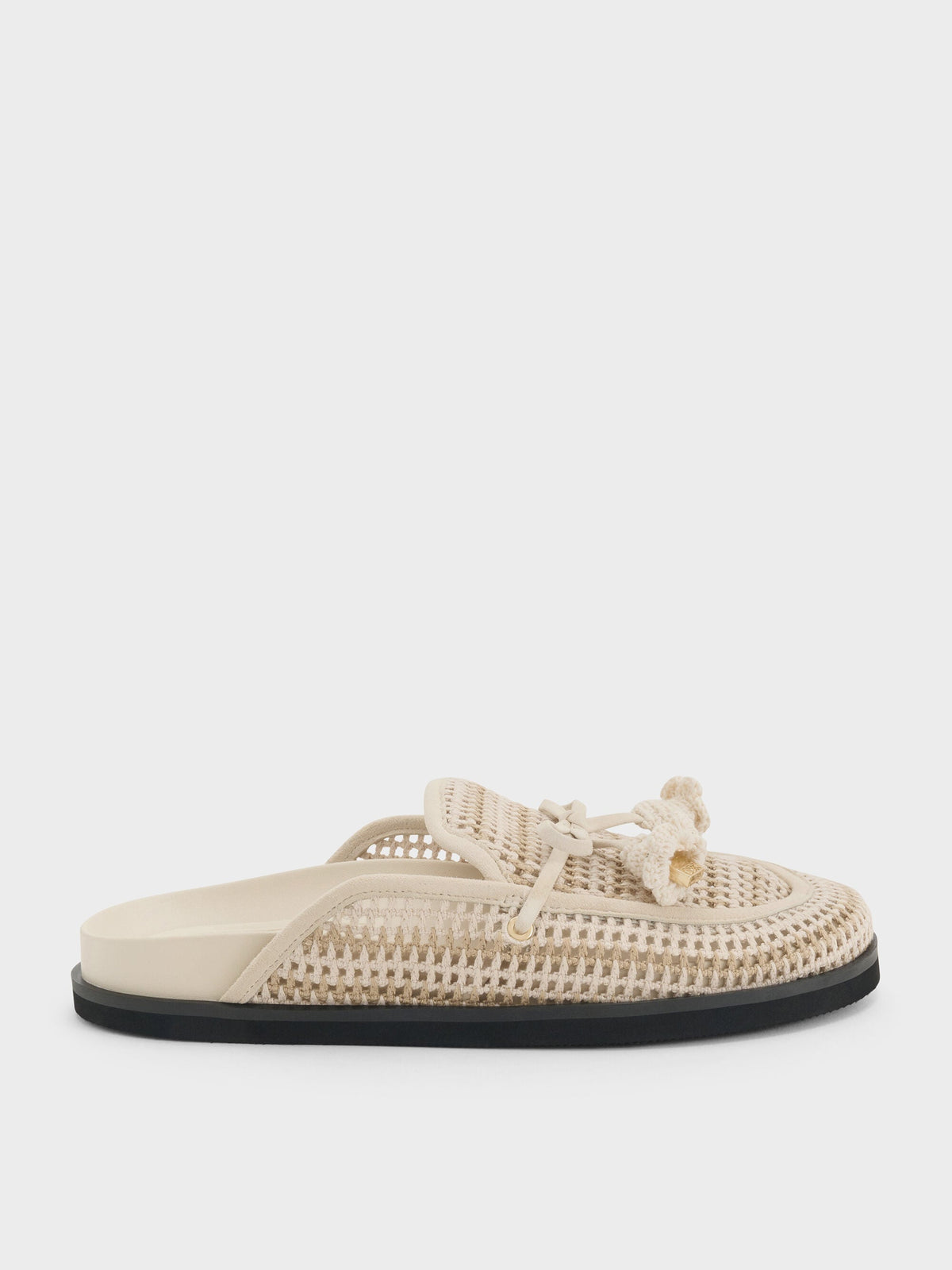 CHARLES & KEITH Essential | Crochet & Suede Flower Mules - Chalk
