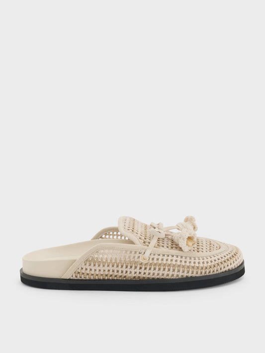 CHARLES & KEITH Essential | Crochet & Suede Flower Mules - Chalk