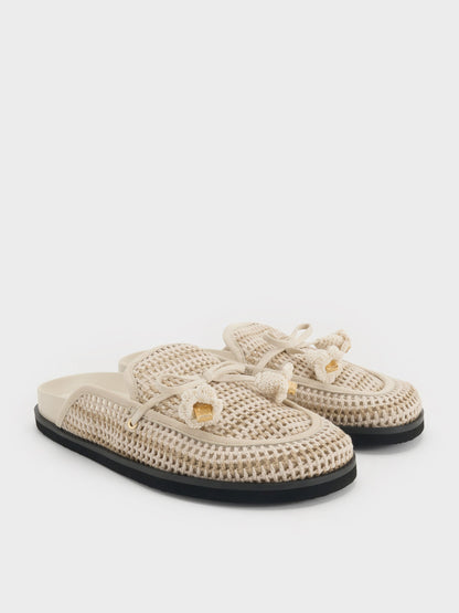 CHARLES & KEITH Essential | Crochet & Suede Flower Mules - Chalk