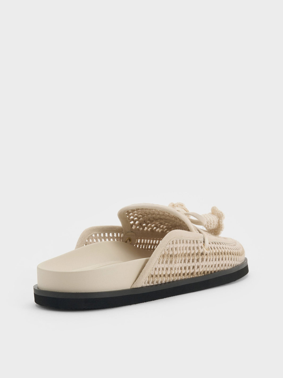 CHARLES & KEITH Essential | Crochet & Suede Flower Mules - Chalk