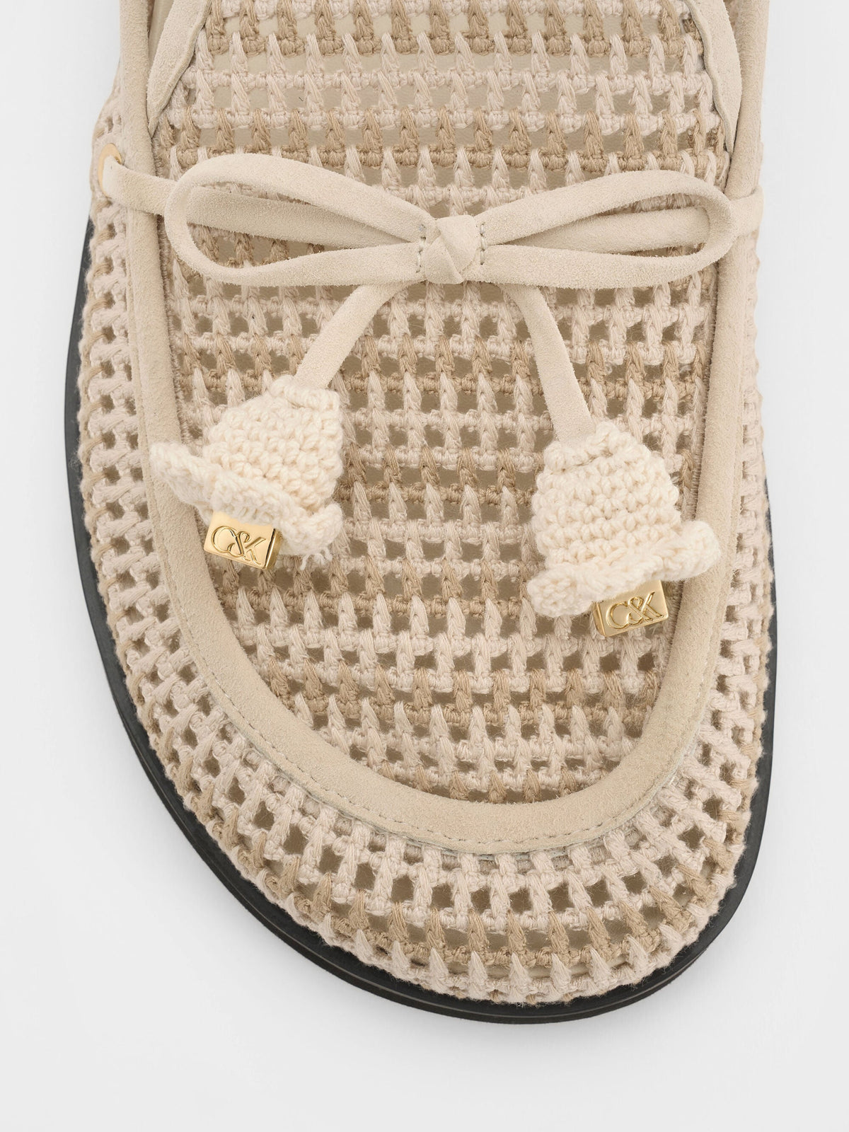CHARLES & KEITH Essential | Crochet & Suede Flower Mules - Chalk