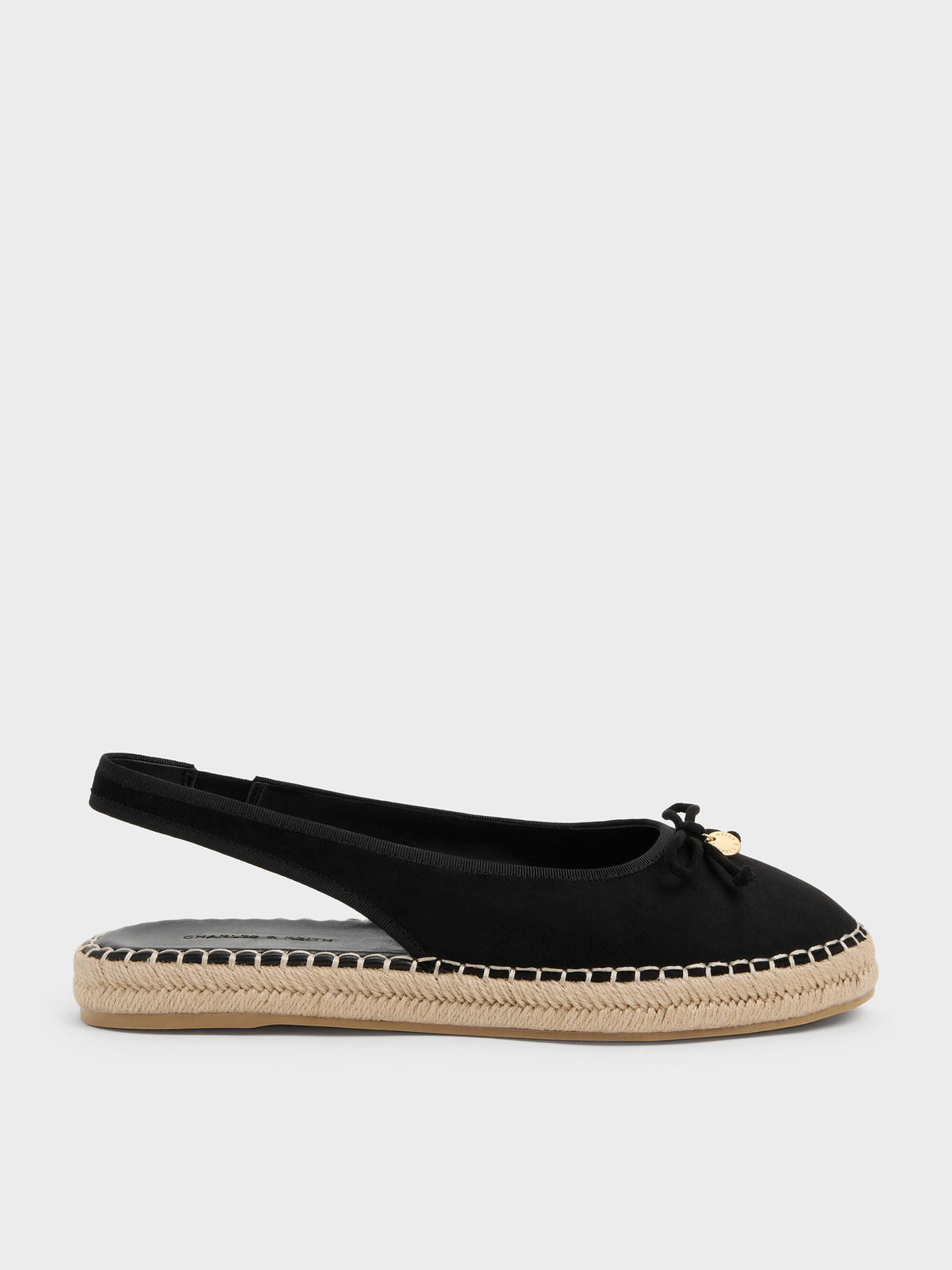 CHARLES & KEITH Popular | Faux Suede Bow Slingback Espadrilles - Black Textured