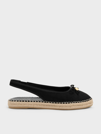 CHARLES & KEITH Popular | Faux Suede Bow Slingback Espadrilles - Black Textured