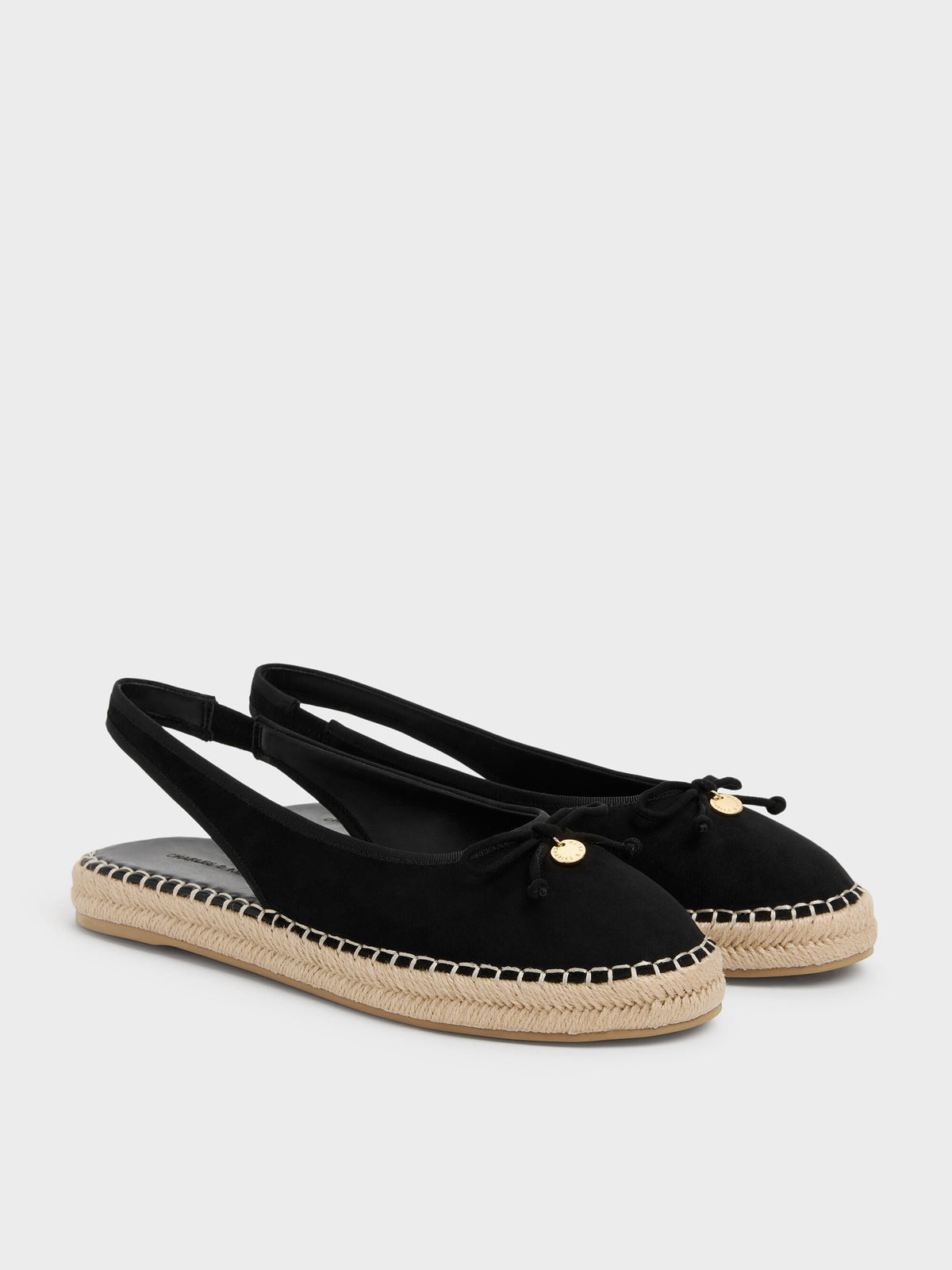 CHARLES & KEITH Popular | Faux Suede Bow Slingback Espadrilles - Black Textured