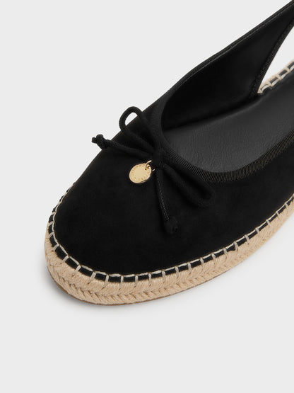 CHARLES & KEITH Popular | Faux Suede Bow Slingback Espadrilles - Black Textured