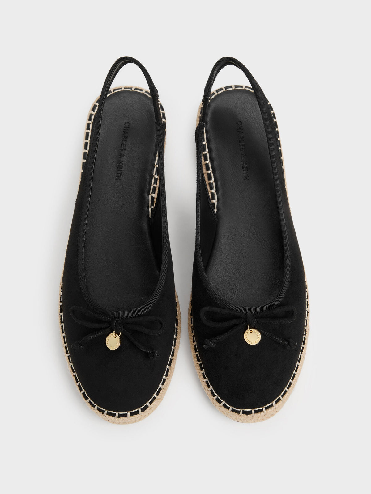 CHARLES & KEITH Popular | Faux Suede Bow Slingback Espadrilles - Black Textured