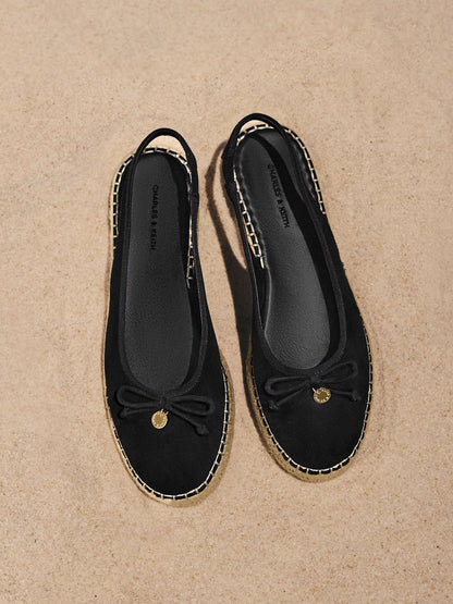 CHARLES & KEITH Popular | Faux Suede Bow Slingback Espadrilles - Black Textured