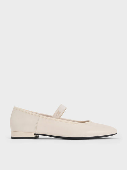 CHARLES & KEITH Customer Favorite | Leather Mary Jane Flats - Chalk