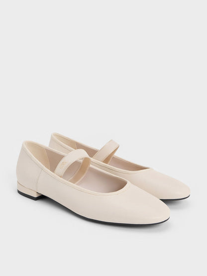 CHARLES & KEITH Customer Favorite | Leather Mary Jane Flats - Chalk