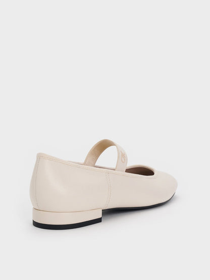 CHARLES & KEITH Customer Favorite | Leather Mary Jane Flats - Chalk