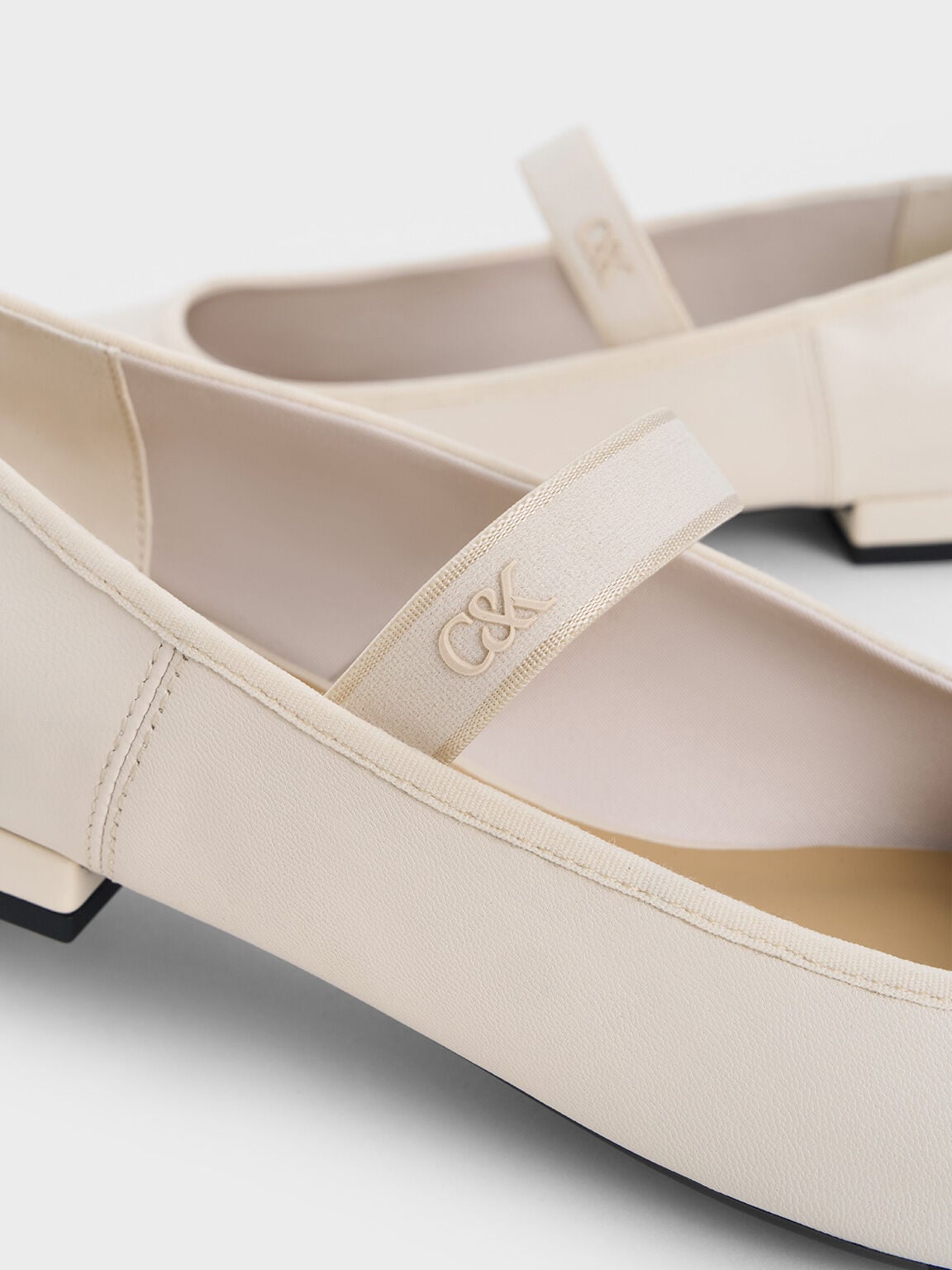 CHARLES & KEITH Customer Favorite | Leather Mary Jane Flats - Chalk