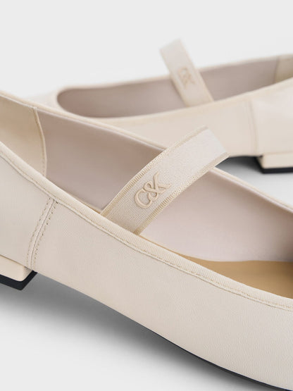 CHARLES & KEITH Customer Favorite | Leather Mary Jane Flats - Chalk