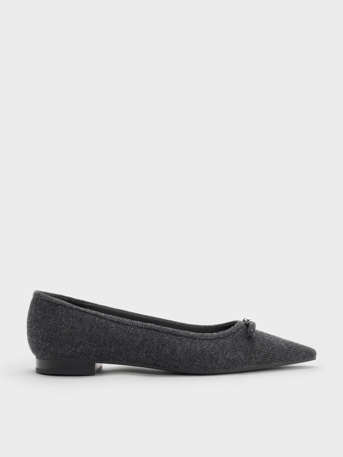 CHARLES & KEITH Quality | Felt Bow Pointed Ballet Flats - Dark Grey