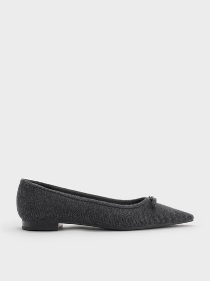 CHARLES & KEITH Quality | Felt Bow Pointed Ballet Flats - Dark Grey
