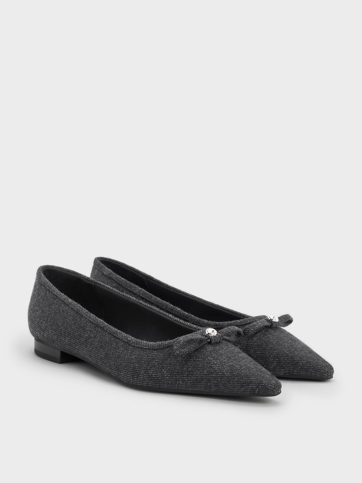 CHARLES & KEITH Quality | Felt Bow Pointed Ballet Flats - Dark Grey