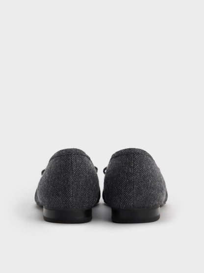 CHARLES & KEITH Quality | Felt Bow Pointed Ballet Flats - Dark Grey