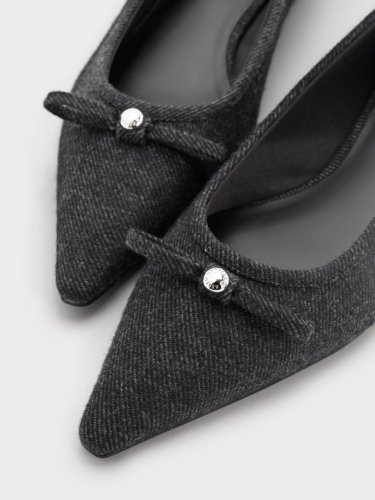 CHARLES & KEITH Quality | Felt Bow Pointed Ballet Flats - Dark Grey