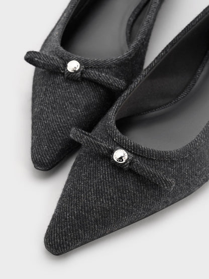 CHARLES & KEITH Quality | Felt Bow Pointed Ballet Flats - Dark Grey