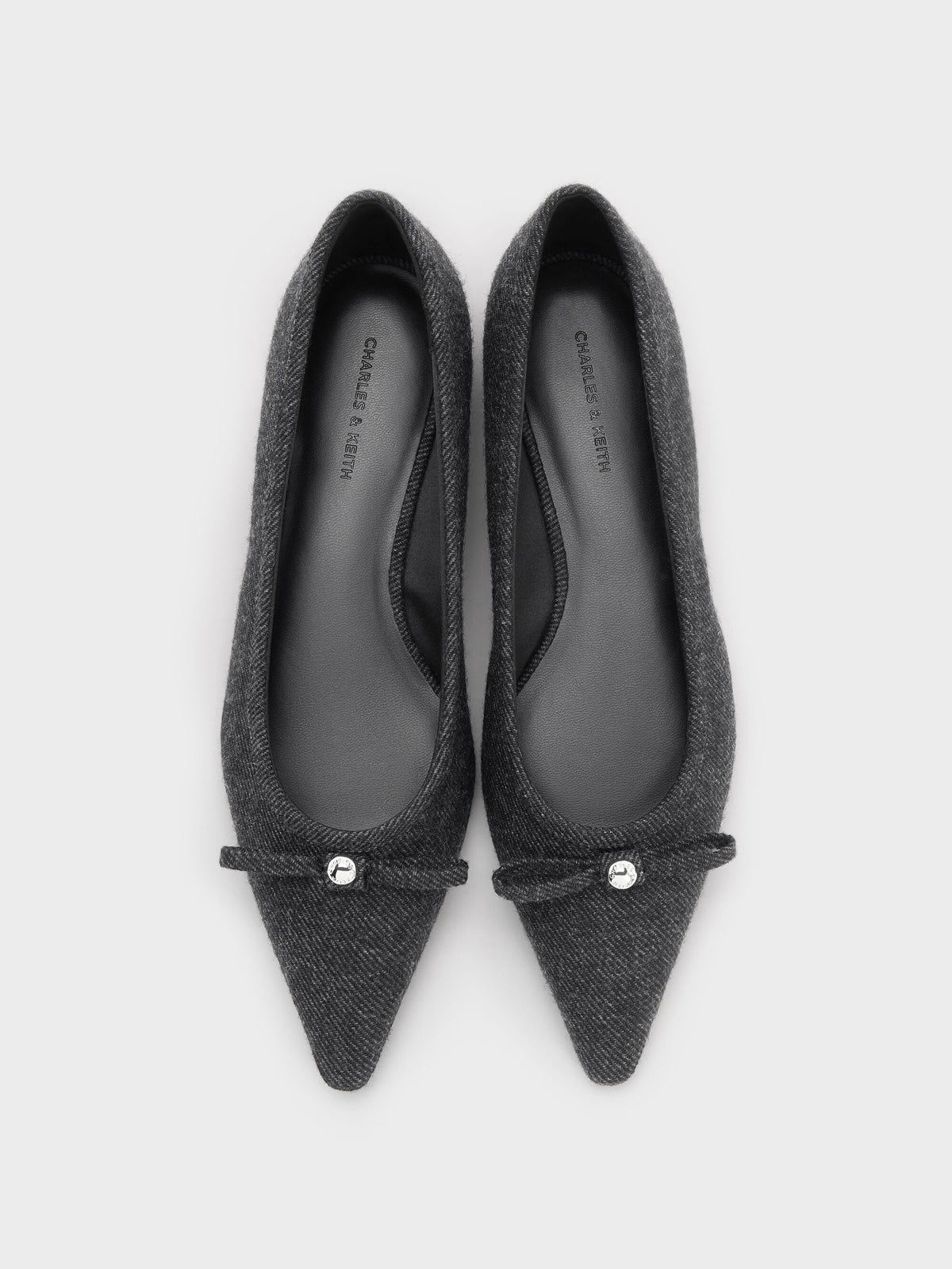 CHARLES & KEITH Quality | Felt Bow Pointed Ballet Flats - Dark Grey