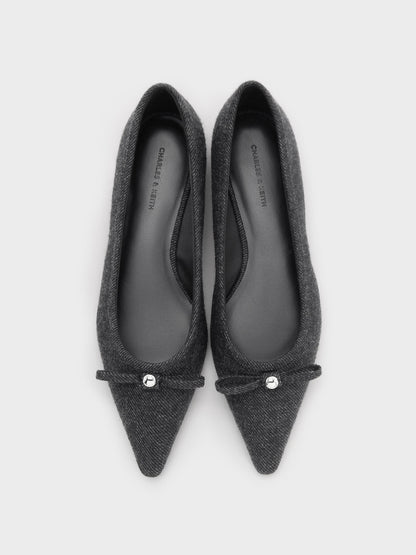 CHARLES & KEITH Quality | Felt Bow Pointed Ballet Flats - Dark Grey