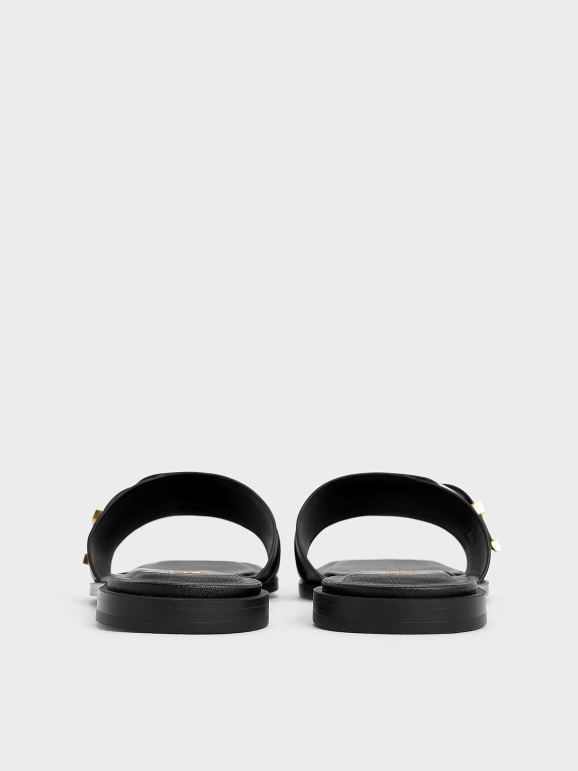 CHARLES & KEITH Deals | Whitney Leather Slide Sandals - Black