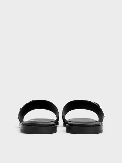 CHARLES & KEITH Deals | Whitney Leather Slide Sandals - Black