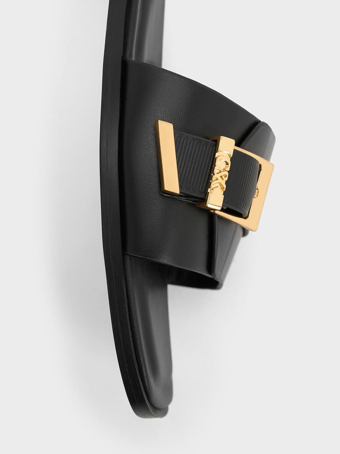 CHARLES & KEITH Deals | Whitney Leather Slide Sandals - Black