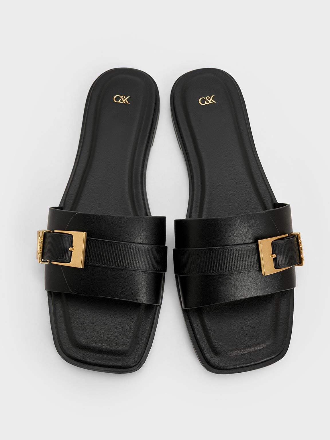 CHARLES & KEITH Deals | Whitney Leather Slide Sandals - Black