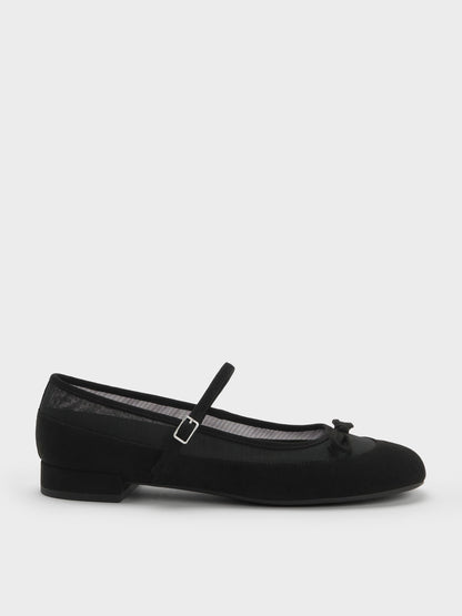 CHARLES & KEITH Trending | Mulligan Faux Suede & Mesh Mary Janes - Black Textured