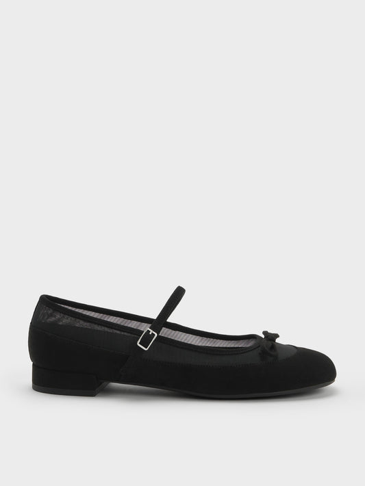 CHARLES & KEITH Trending | Mulligan Faux Suede & Mesh Mary Janes - Black Textured