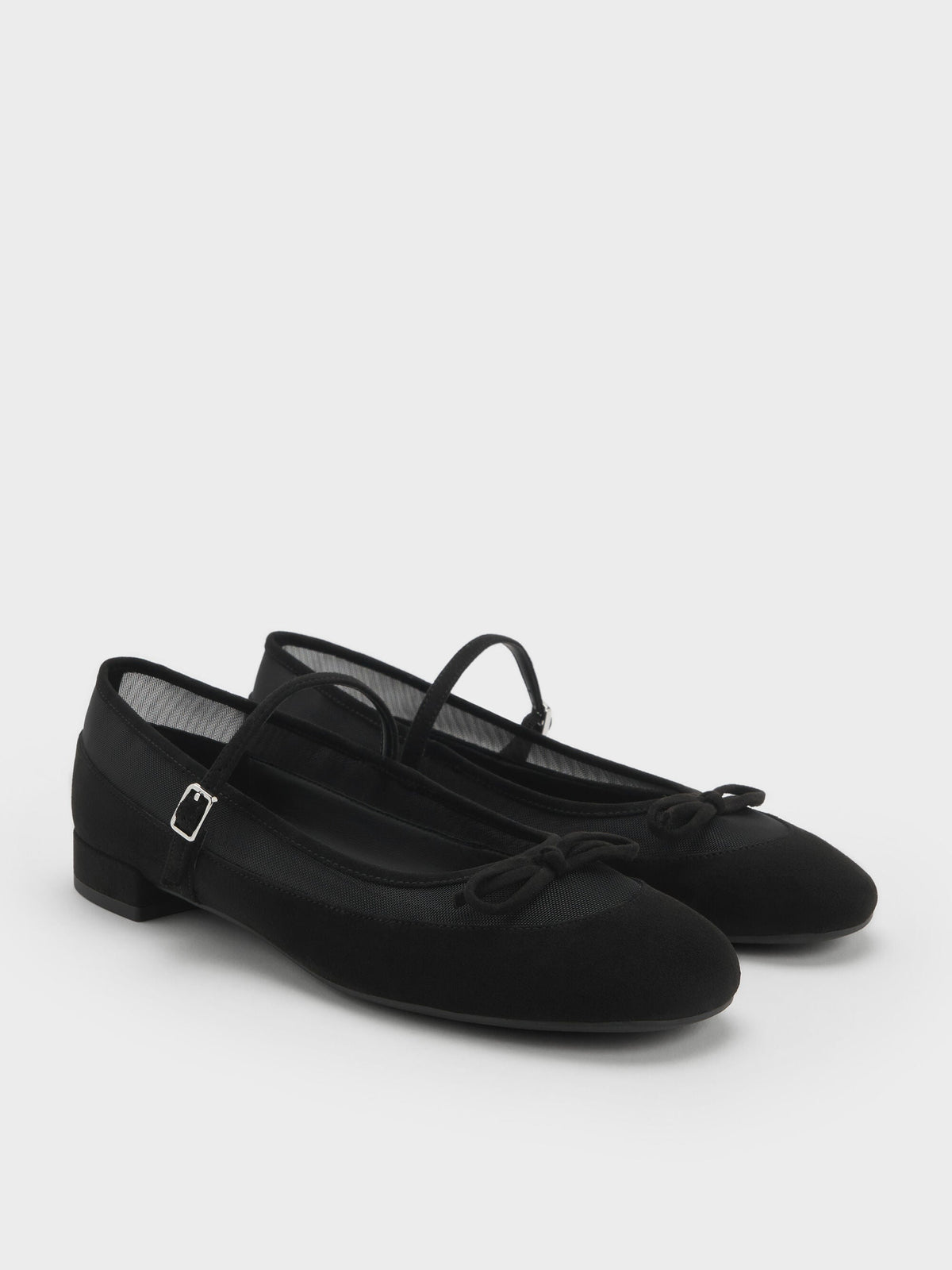 CHARLES & KEITH Trending | Mulligan Faux Suede & Mesh Mary Janes - Black Textured