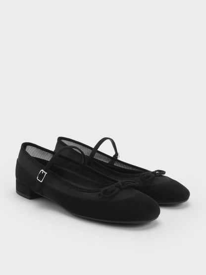CHARLES & KEITH Trending | Mulligan Faux Suede & Mesh Mary Janes - Black Textured