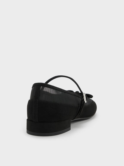 CHARLES & KEITH Trending | Mulligan Faux Suede & Mesh Mary Janes - Black Textured