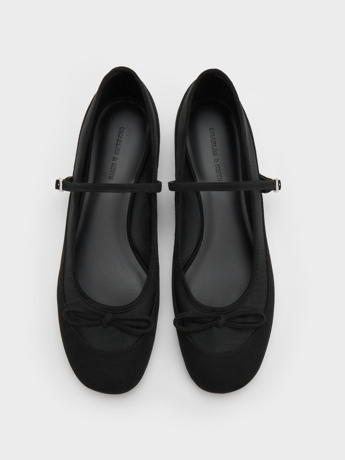 CHARLES & KEITH Trending | Mulligan Faux Suede & Mesh Mary Janes - Black Textured