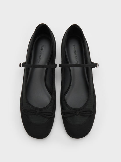 CHARLES & KEITH Trending | Mulligan Faux Suede & Mesh Mary Janes - Black Textured