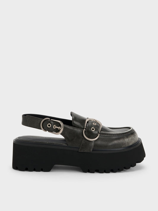 CHARLES & KEITH Sale | Eliot Platform Slingback Loafers - Grey
