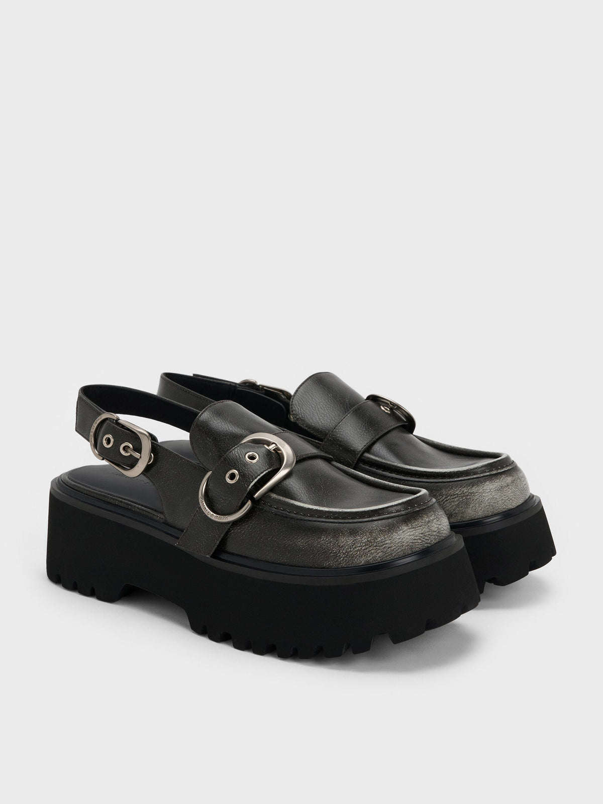 CHARLES & KEITH Sale | Eliot Platform Slingback Loafers - Grey