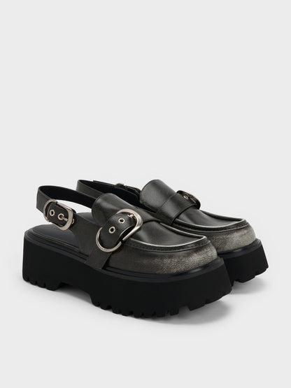 CHARLES & KEITH Sale | Eliot Platform Slingback Loafers - Grey