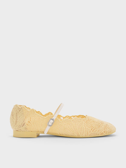 CHARLES & KEITH Essential | Meja Floral Mary Jane Flats - Yellow