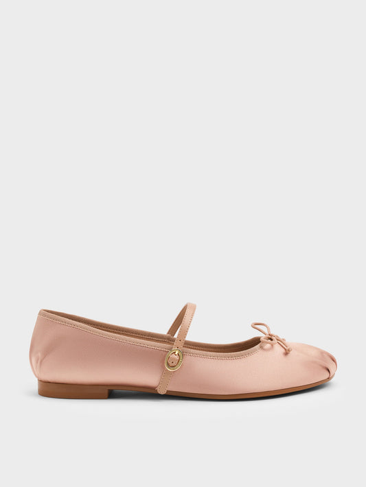 CHARLES & KEITH Top Pick | Emiko Satin Bow Mary Jane Flats - Nude